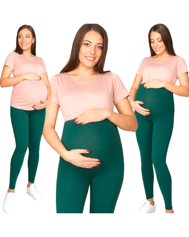 Legginsy ciążowe, polska jakość z panelem kolor butelkowa zieleń