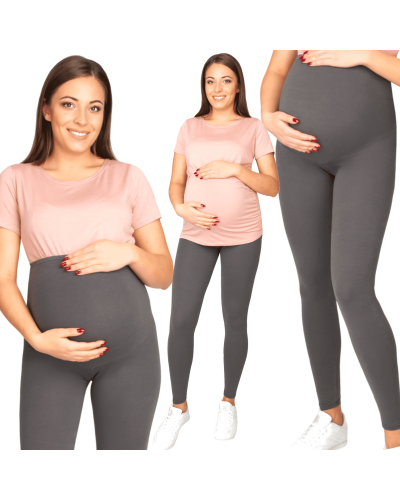 Legginsy ciążowe, polska jakość z panelem kolor stalowy szary