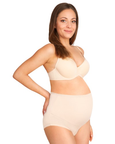 BAMBUSOWE Majtki ciążowe z gumolamówką profilowany wysoki panel beżowe