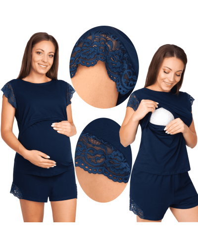 Bawełniana piżama ciążowa do karmienia VIOLA - krótki rękaw, spodenki