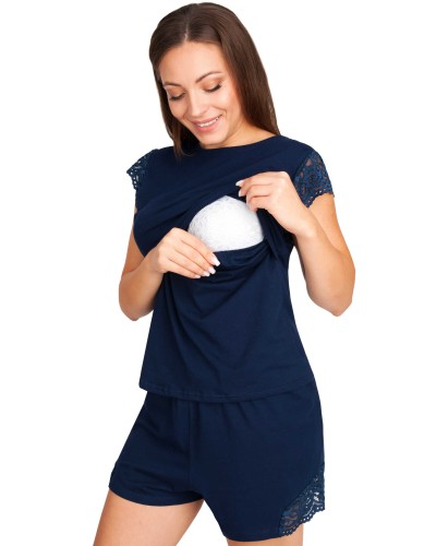 Bawełniana piżama ciążowa do karmienia VIOLA - krótki rękaw, spodenki