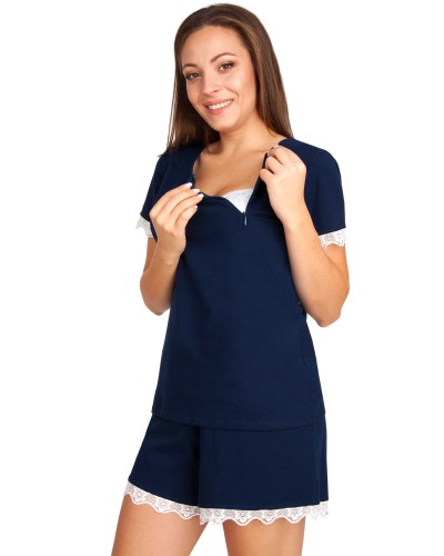 Bawełniana piżama do karmienia OLGA - komplet krótki rękaw ze spodenkami