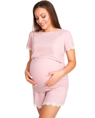 Bawełniana piżama ciążowa i do karmienia VIKI - komplet krótki rękaw ze spodenkami