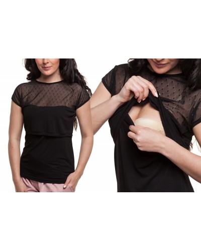 Bluzka ciążowa do karmienia Nimfa z koronką