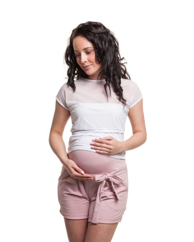 Bawełniane krótkie spodenki szorty  ciążowe Lena z ochraniającym panelem na brzuszek