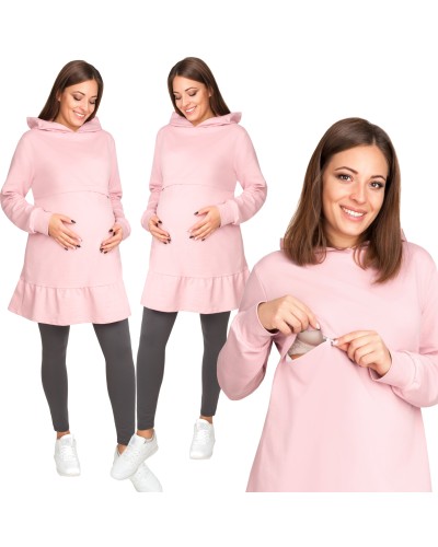 Tunika ciążowa do karmienia piersią SUZI z kapturem i falbaną