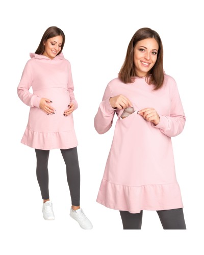 Tunika ciążowa do karmienia piersią SUZI z kapturem i falbaną