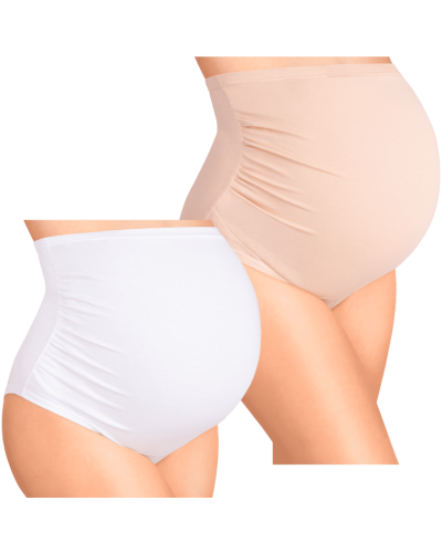BAWEŁNIANE MAJTKI CIĄŻOWE ZOJA– NA DUŻY BRZUSZEK- białe + beż 2 sztuki