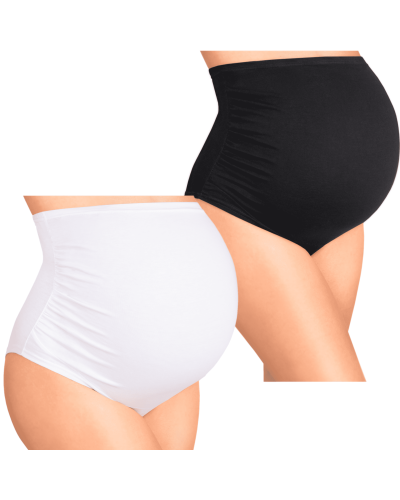 BAWEŁNIANE MAJTKI CIĄŻOWE ZOJA– NA DUŻY BRZUSZEK- białe + czarne 2 sztuki