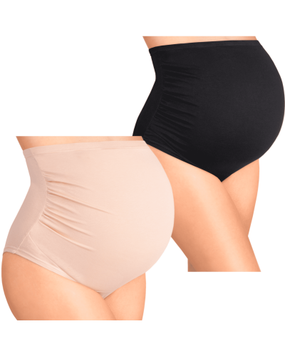 BAWEŁNIANE MAJTKI CIĄŻOWE ZOJA– NA DUŻY BRZUSZEK- czarny +beż2 sztuki