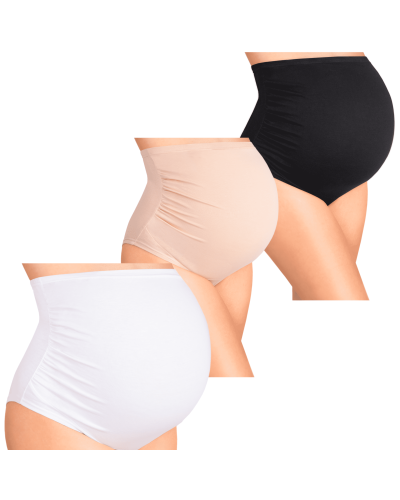 BAWEŁNIANE MAJTKI CIĄŻOWE ZOJA– NA DUŻY BRZUSZEK- mix- 3 sztuki