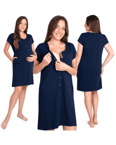 Koszula nocna ciążowa do karmienia piersią Panda z bocznymi kieszeniami